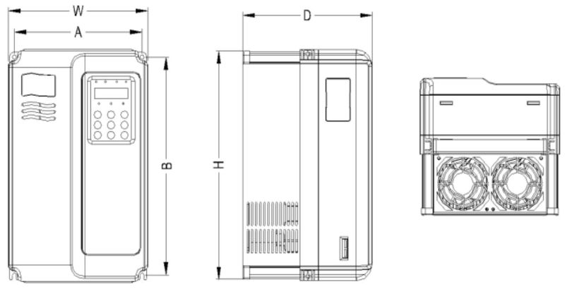 SK600变频器塑胶结构外型尺寸及安装尺寸示意图